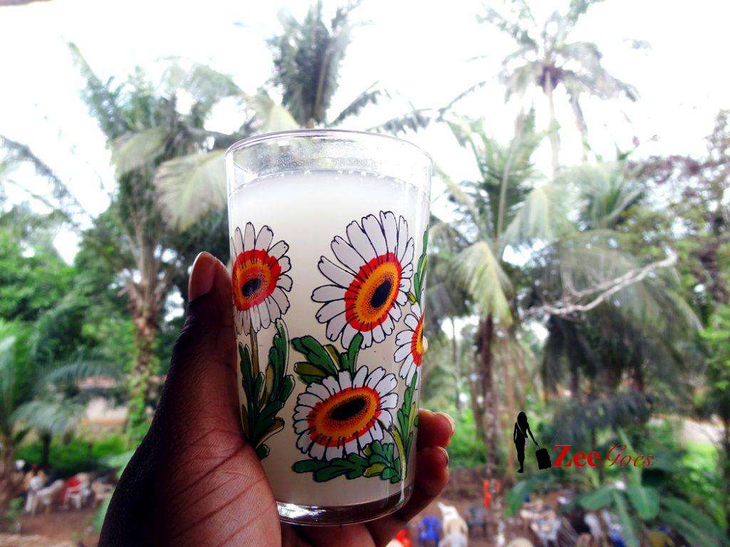 Palm wine aka palmy...it was a bit warm. Not a fan of warm palm wine, but it was nice to drink it while listening to Hi-Life music
