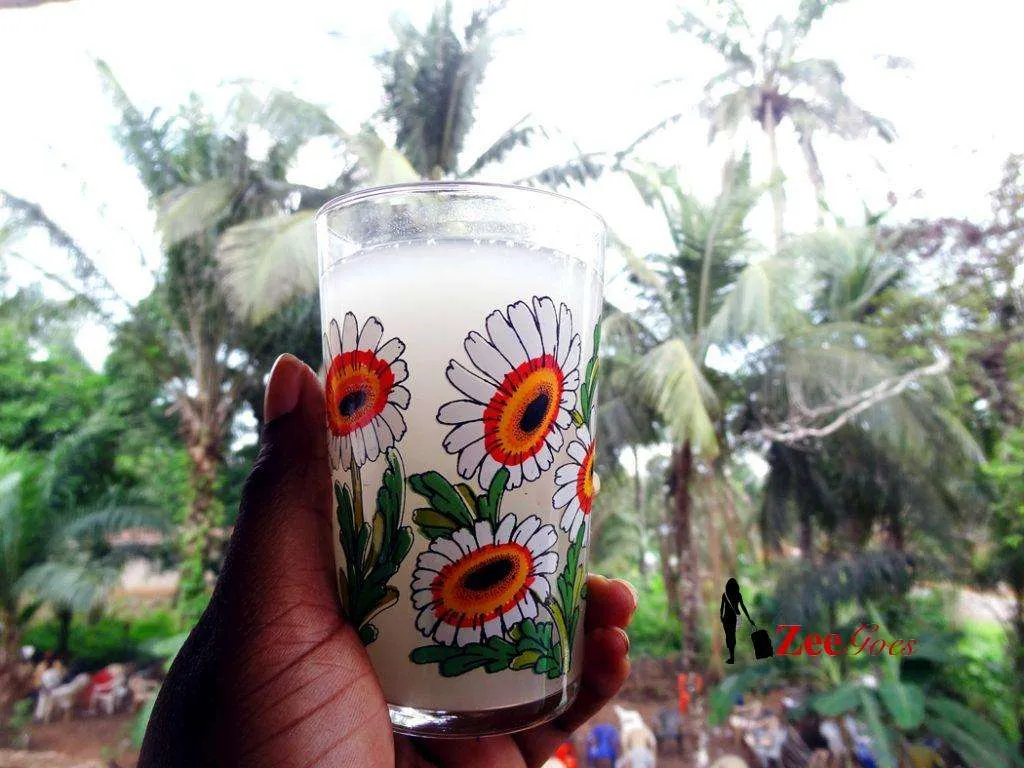 Palm wine aka palmy... It was a bit warm. Not a fan of warm palm wine, but it was nice to drink it while listening to hi-life music