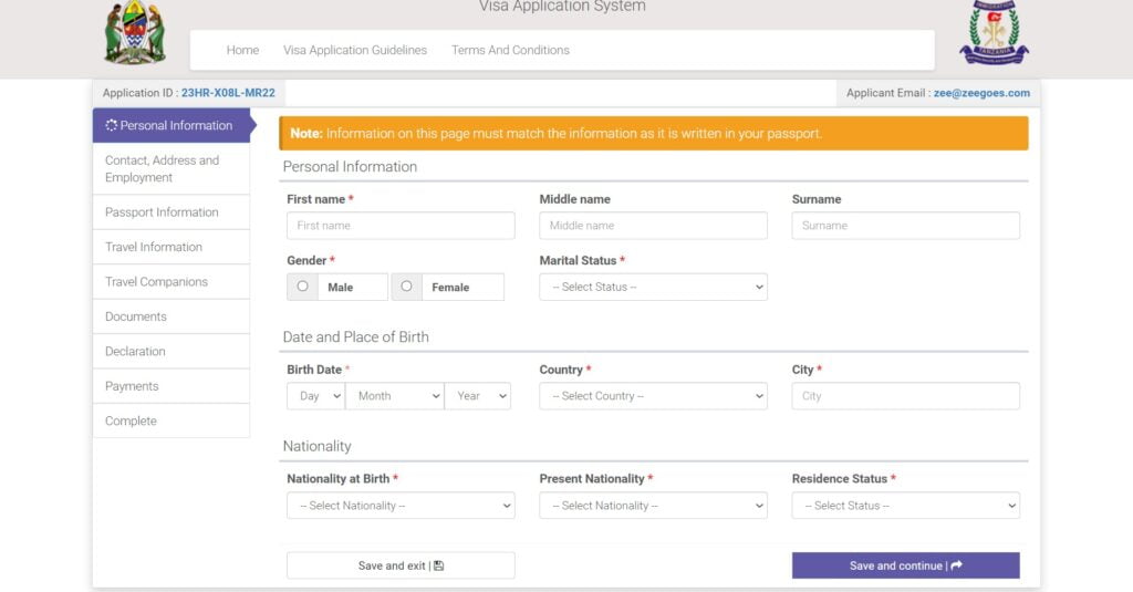 Image Guide for How to Apply Online for Visa to Tanzania