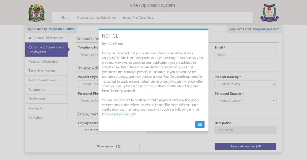 Image Guide for How to Apply Online for Visa to Tanzania