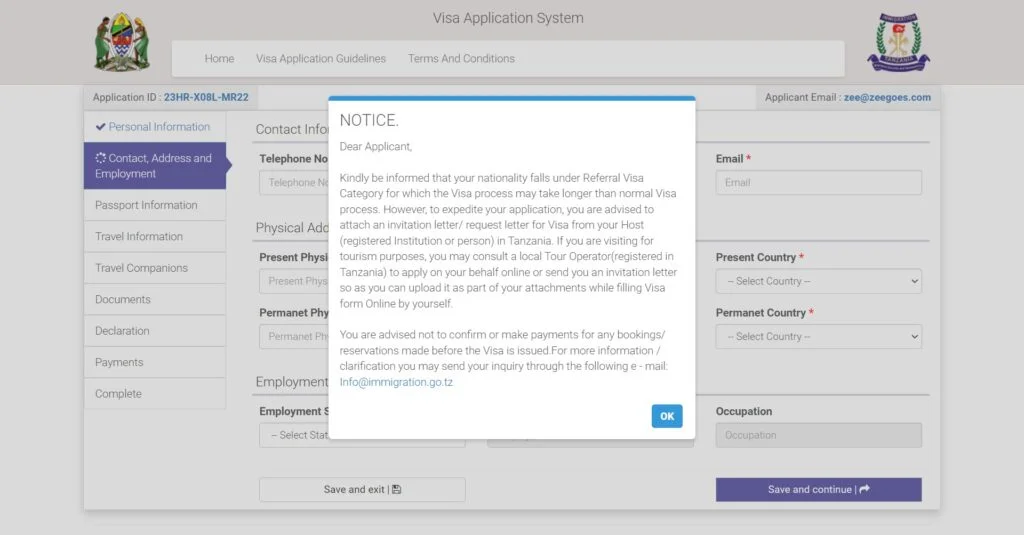 Visa To Tanzania, The Best Guide For Nigerian Passport Holders 7 Image guide for how to apply online for visa to tanzania