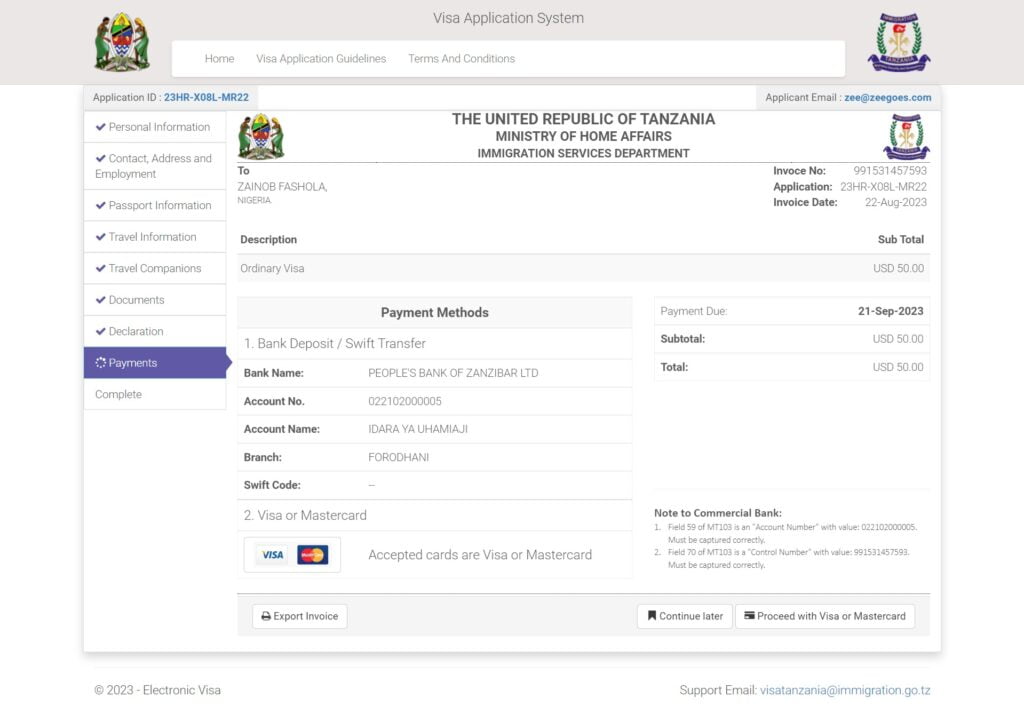 Image Guide for How to Apply Online for Visa to Tanzania